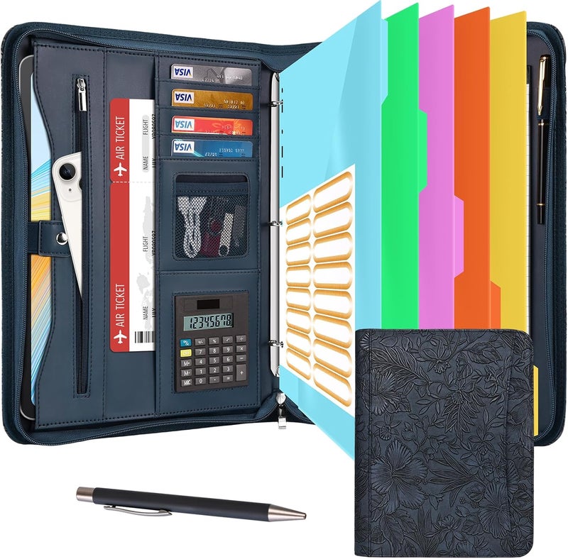 Eshow Portfolio Organizer - 3 Ring Binder with Zipper, Vegan Leather Business Padfolio Folder with Notepad Includes 5 Color Sheet Protectors for Documents Files for Men Women - Image 1